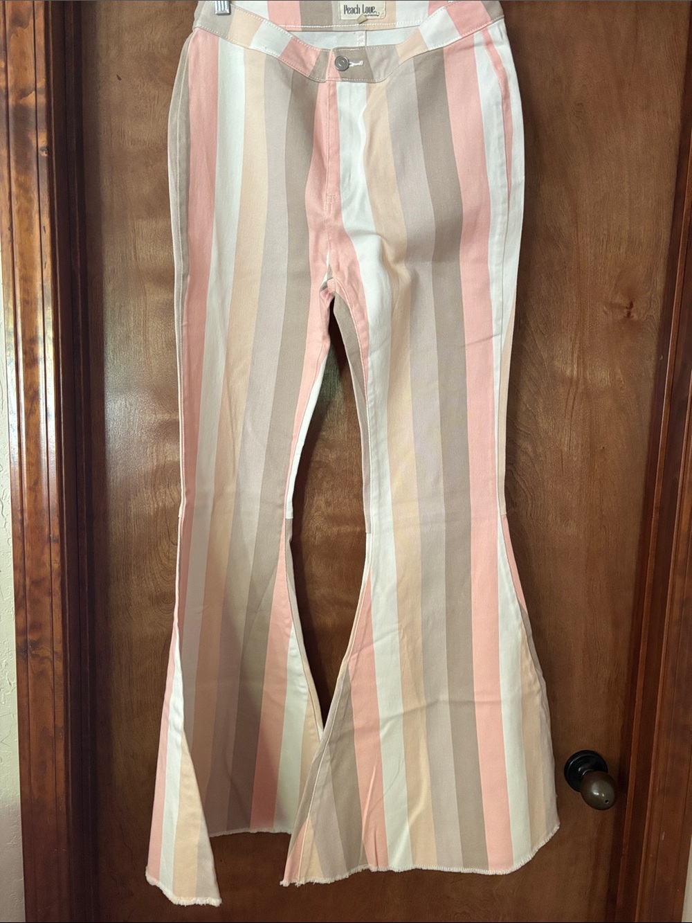 Peach Love California Pink & Cream Striped Boot Cut Pants